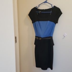 Black and blue dress with belt